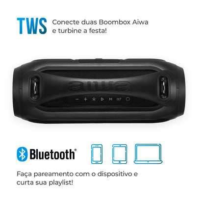 Caixa de Som Boombox AIWA BBS-02A 50W Bluetooth 8H IPX5 RGB USB