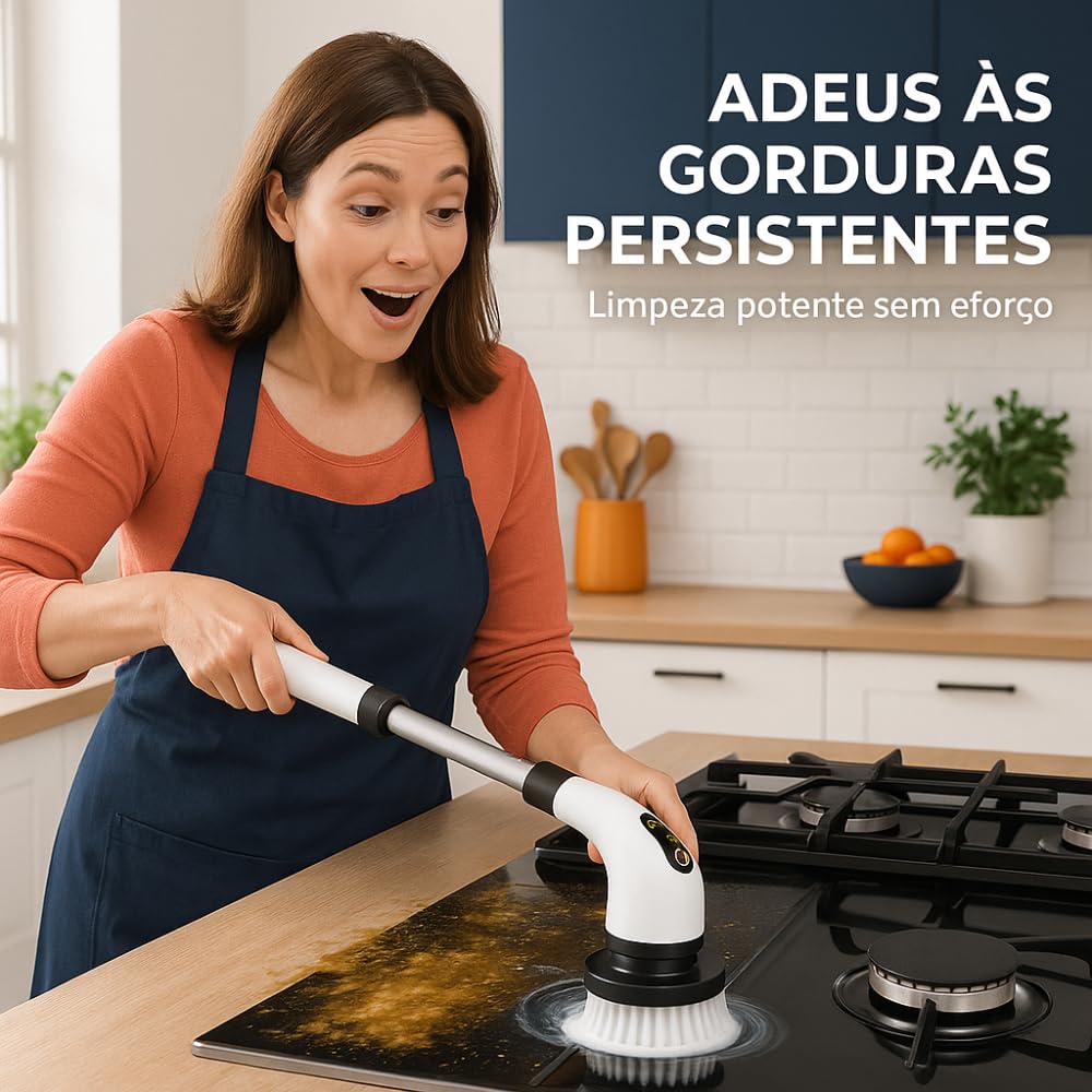 Mop Escova de Limpeza Elétrica Giratória 360°, 9 em 1, Recarregável, com Cabo Ajustável, 9 Cabeças Substituíveis, para Limpeza de Casa