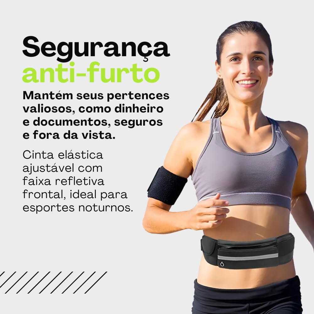 Pochete Esportiva Slim Fitness Cintura Antifurto para Caminhada Corrida Academia Bike Porta Celular Cinta Lazer Documento Doleira Feminina Masculina Impermeável Premium (Preto)