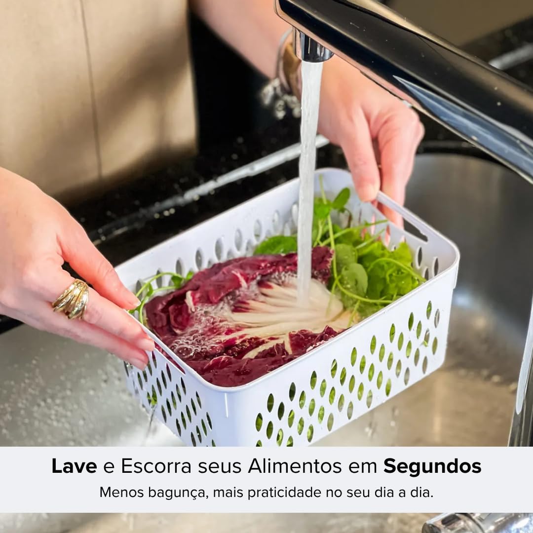 Kit 3 Potes Organizadores Herméticos para Geladeira com Cesto Escorredor, Trava nas Tampas, Sem BPA, Premium