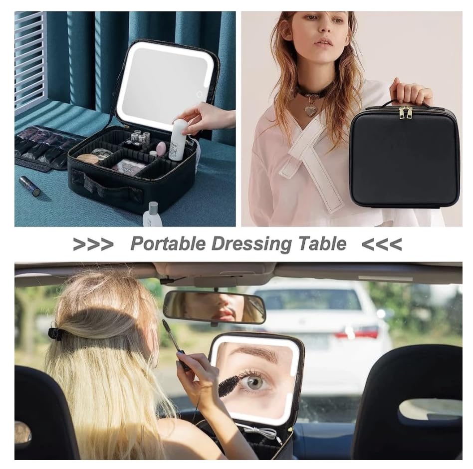 Kit Maleta Maquiagem completo Profissional Com Espelho e Luz Led e paleta de maquiagem Armazenamento (Cor aleatória)