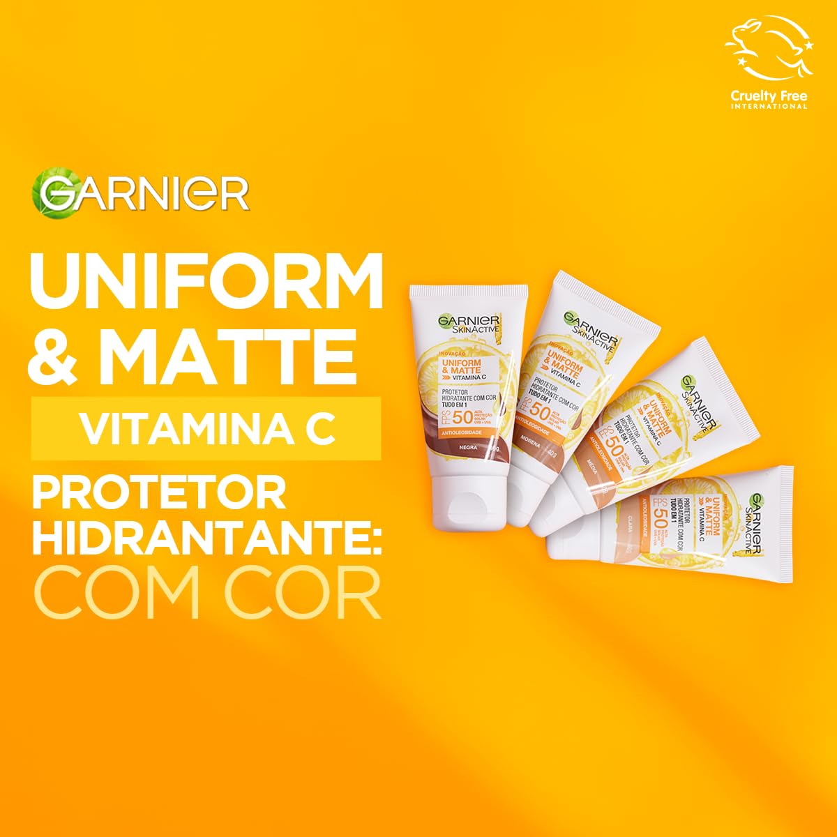 Garnier Skinactive Uniform & Matte Protetor Solar Hidratante Facial com Vitamina C, Efeito Matte Antioleosidade, Reduz e Previne Manchas, Tecnologia Camaleão, Cor Clara, 40g