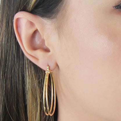 Brinco Argola Dupla Grande Banhado a Ouro 18k - Semi Joia Elegante e Moderna - Ideal para Dia a Dia ou Ocasiões Especiais