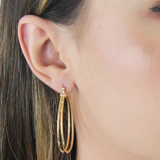 Brinco Argola Dupla Grande Banhado a Ouro 18k - Semi Joia Elegante e Moderna - Ideal para Dia a Dia ou Ocasiões Especiais