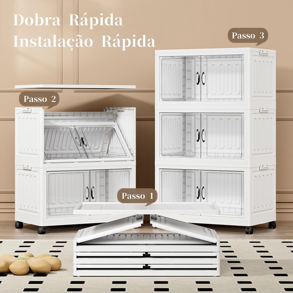 Armário Organizador Dobrável com Rodas 360°, 4 Camadas, 60x35x134.5cm, Caixa de Armazenamento Multiuso para Casa, Quarto, Cozinha