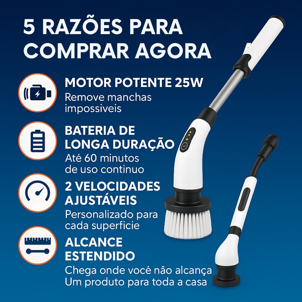 Mop Escova de Limpeza Elétrica Giratória 360°, 9 em 1, Recarregável, com Cabo Ajustável, 9 Cabeças Substituíveis, para Limpeza de Casa