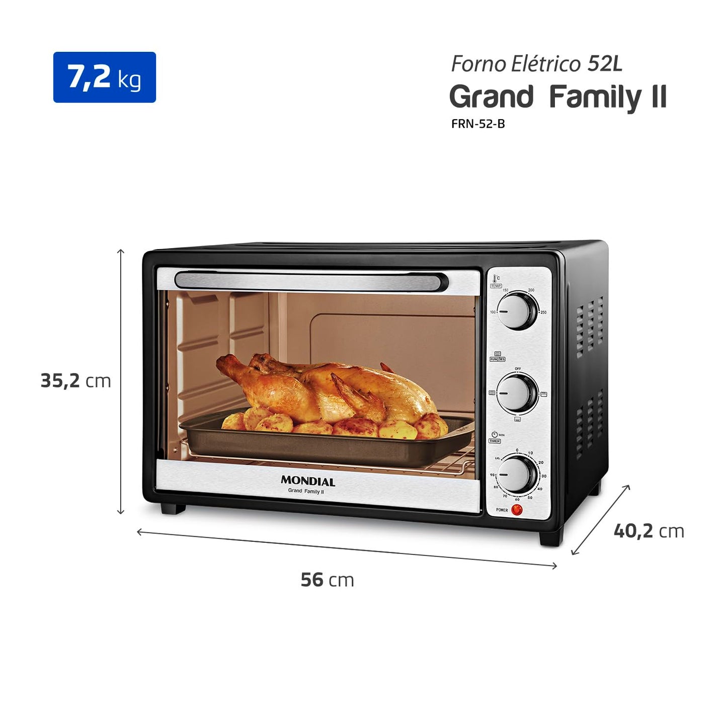 MONDIAL Forno Elétrico 52L Grand Family II, Preto/Inox, 1800W, 220V - FRN-52-B