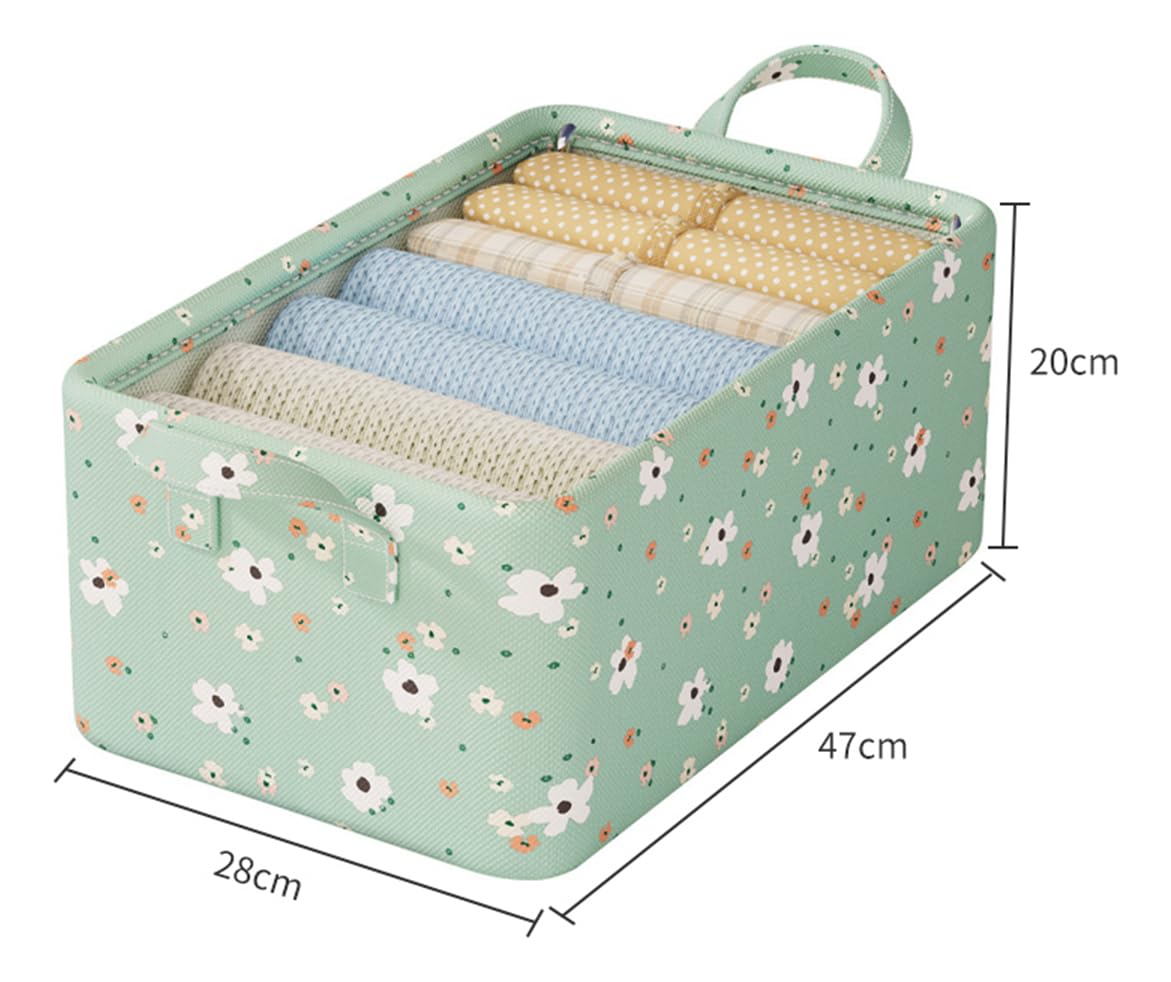 Kit com 2 Caixas Organizadoras Floral Verde, Tampa Transparente e Estrutura de Aço - Oxford Resistente, Organização Prática para Quarto, Closet e Casa