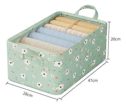 Kit com 2 Caixas Organizadoras Floral Verde, Tampa Transparente e Estrutura de Aço - Oxford Resistente, Organização Prática para Quarto, Closet e Casa