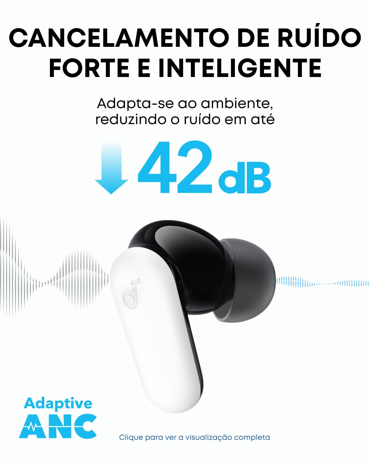 soundcore P30i da Anker, Fone de Ouvido Bluetooth 5.4 com Cancelamento de Ruído Adaptativo, Graves Poderosos, 45H de Reprodução, Estojo 2-em-1 com Suporte para Celular, IP54, Fone sem fio TWS, Branco