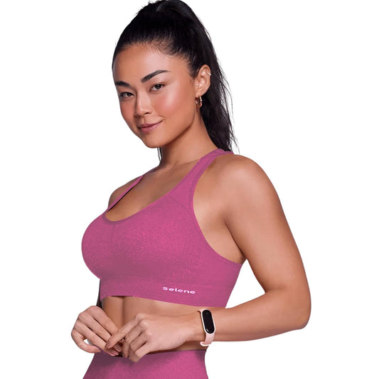 SELENE Top Academia Treino Fitness Microfibra sem Costura de Poliamida, Rosa Mescla, M