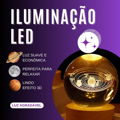 Luminária de Mesa Led Bola de Cristal 3D Astronauta Lua Saturno Galaxia Abajur para Quarto Escritório Decoração Presente (SATURNO)