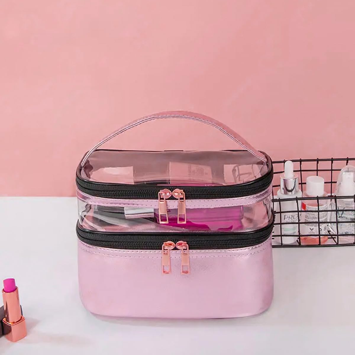 Necessaire Grande Viagem Divisória Maquiagem Make Cosméticos Bolsa Organizador Feminina Beleza Multiuso Frasqueira Bolsinha (Lilás)