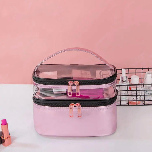 Necessaire Grande Viagem Divisória Maquiagem Make Cosméticos Bolsa Organizador Feminina Beleza Multiuso Frasqueira Bolsinha (Lilás)