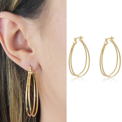 Brinco Argola Dupla Grande Banhado a Ouro 18k - Semi Joia Elegante e Moderna - Ideal para Dia a Dia ou Ocasiões Especiais
