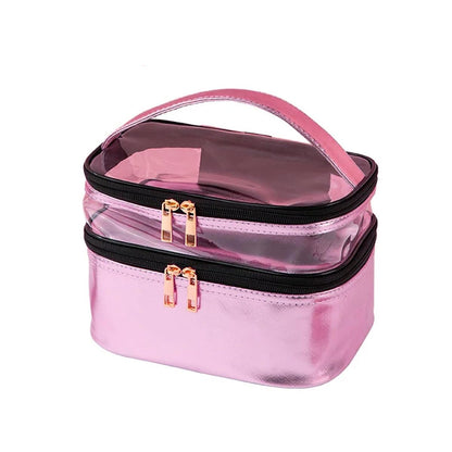 Necessaire Grande Viagem Divisória Maquiagem Make Cosméticos Bolsa Organizador Feminina Beleza Multiuso Frasqueira Bolsinha (Lilás)