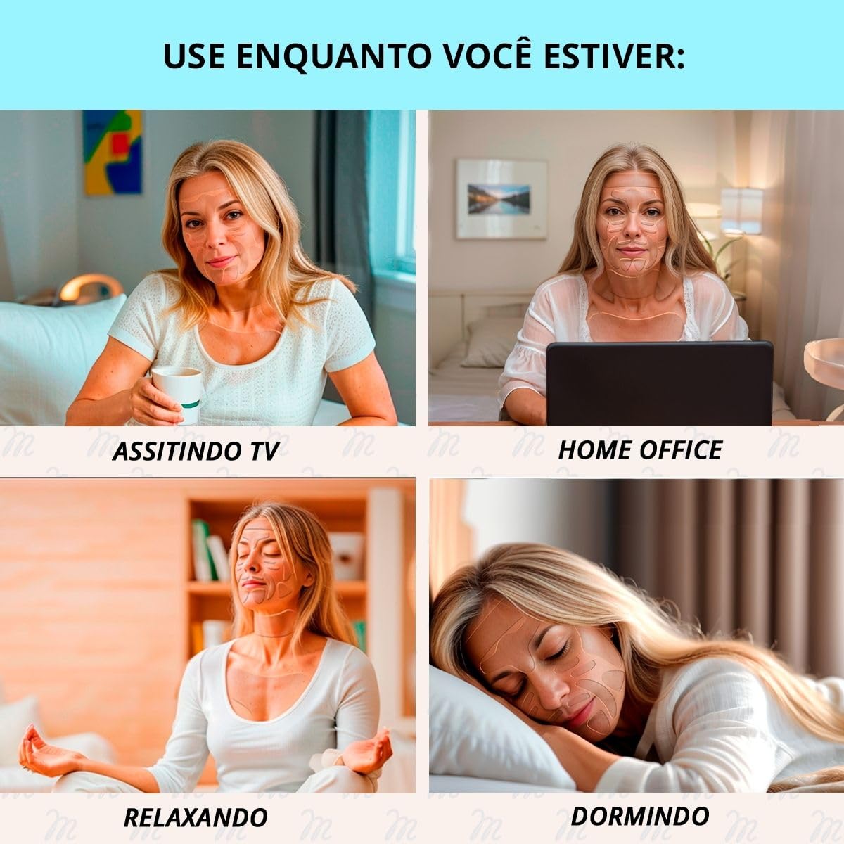 Kit Adesivo Anti Rugas em Silicone para Rosto, Colo e Pescoço, 18 Peças, Reutilizável e Lavável, Skin Care