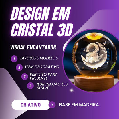 Luminária de Mesa Led Bola de Cristal 3D Astronauta Lua Saturno Galaxia Abajur para Quarto Escritório Decoração Presente (SATURNO)