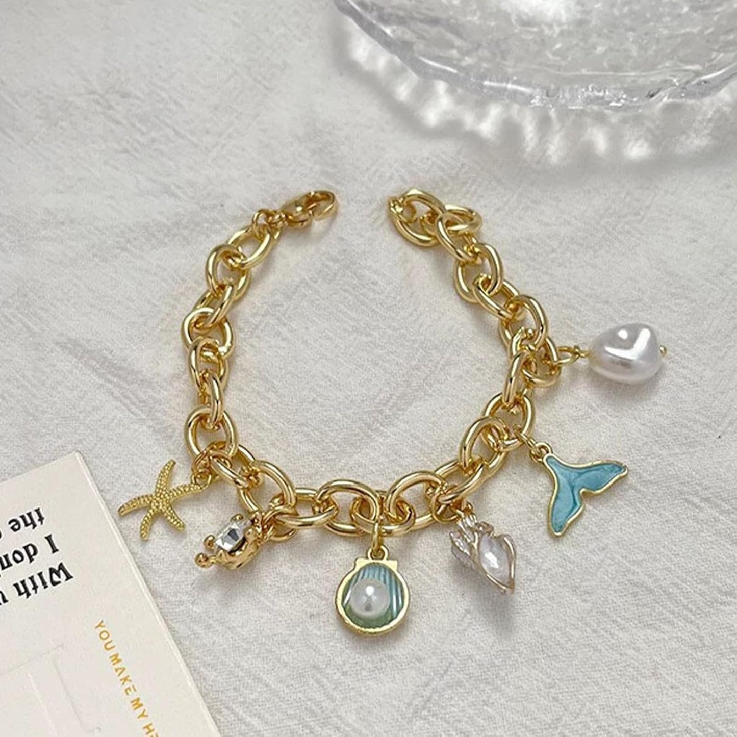 Pulseira com pingentes de oceano, joias de verão, acessórios de estilo de férias 2025, Medium, Latão, Sem Pedra Preciosa