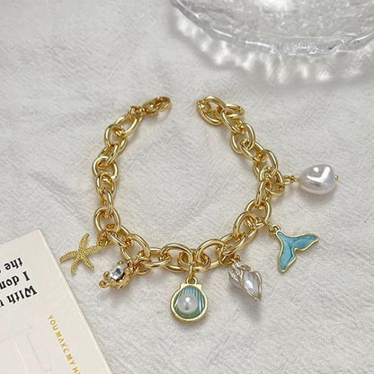 Pulseira com pingentes de oceano, joias de verão, acessórios de estilo de férias 2025, Medium, Latão, Sem Pedra Preciosa