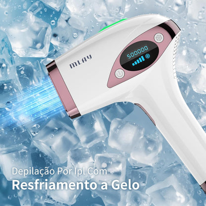 Depilador a Laser IPL MLAY T4 com Resfriamento, Aprovado pela ANVISA, Luz Pulsada para Uso Doméstico, Redução Visível de Pelos com Uso Contínuo, Unissex, para Rosto, Axilas e Corpo