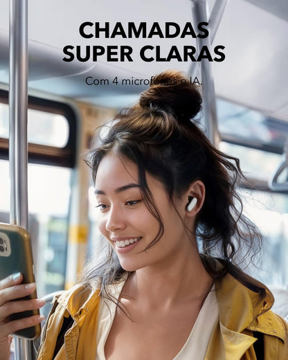 soundcore P30i da Anker, Fone de Ouvido Bluetooth 5.4 com Cancelamento de Ruído Adaptativo, Graves Poderosos, 45H de Reprodução, Estojo 2-em-1 com Suporte para Celular, IP54, Fone sem fio TWS, Branco