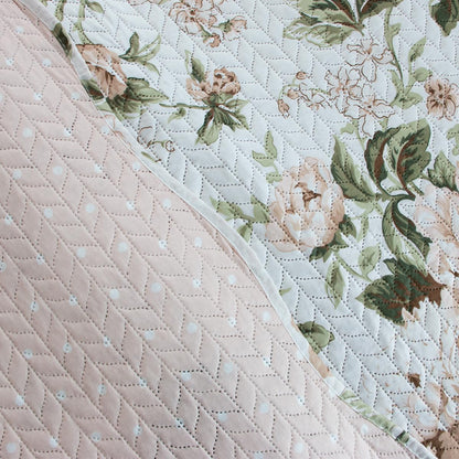 BEM CASA Kit Cobre Leito Colcha Boutis 3 Peças Matelado Ultrassônico Estampado Dupla Face Porta Travesseiro Aba Americana Micro Percal 150 Fios (Beatriz Rose, Casal)