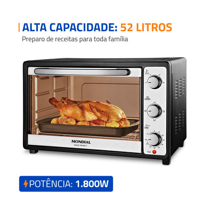 MONDIAL Forno Elétrico 52L Grand Family II, Preto/Inox, 1800W, 220V - FRN-52-B
