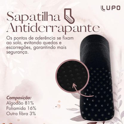 LUPO Meia Pilates Antiderrapante Sport Sapatilha Feminina Algodão, Preto, M (37-40)