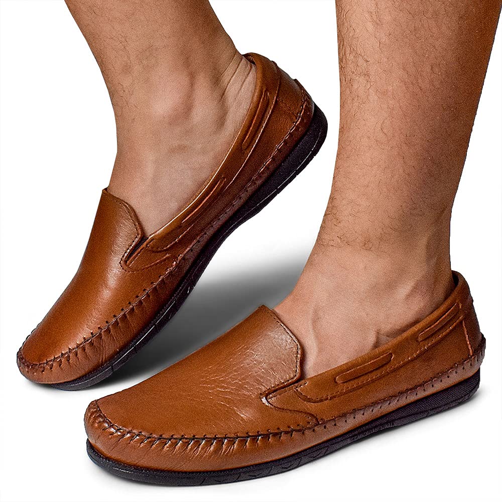 Sapatilha Masculino Mocassim Couro Legitimo Cor:Marrom Claro;Tamanho:41;Genero:Masculino