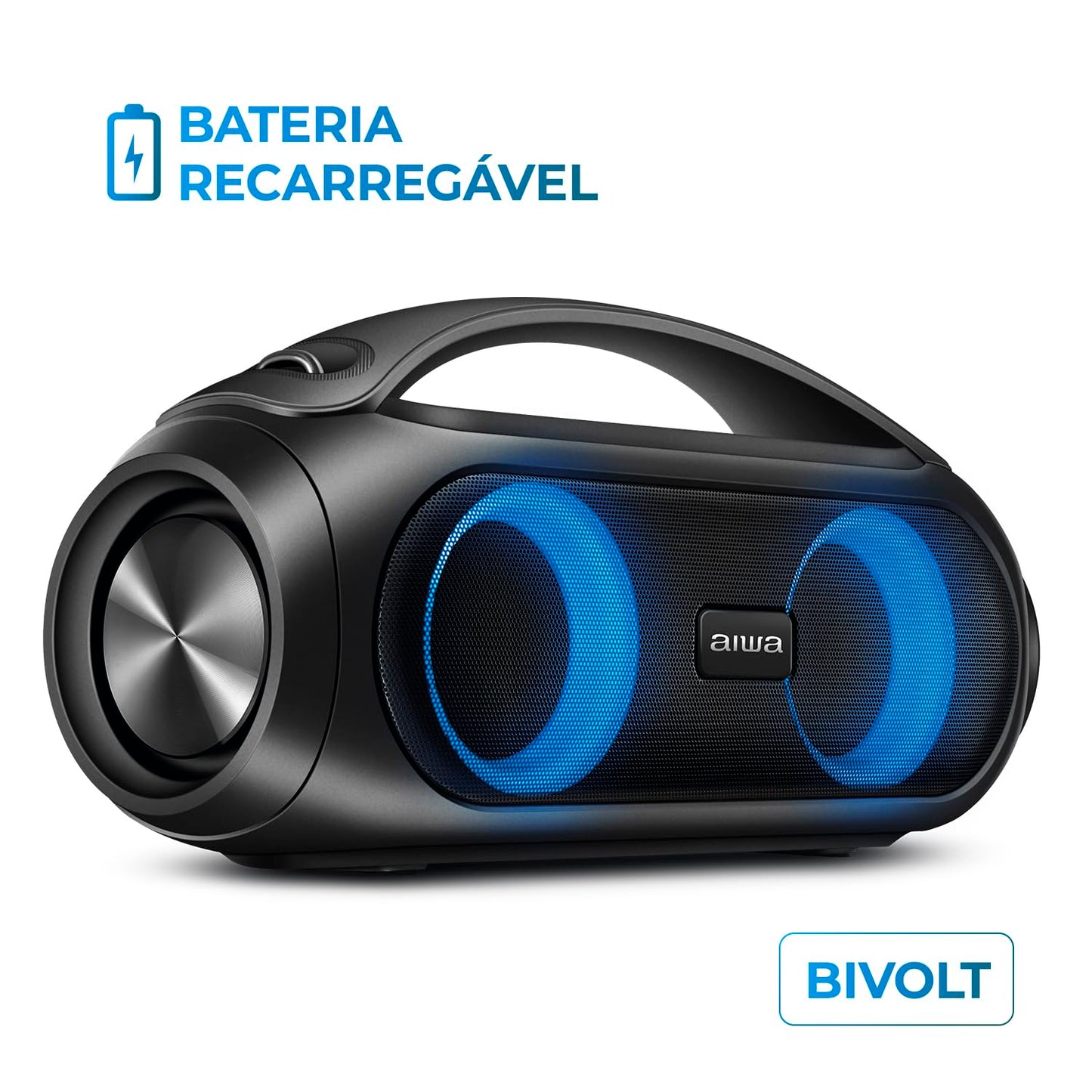 Caixa de Som Boombox AIWA BBS-02A 50W Bluetooth 8H IPX5 RGB USB
