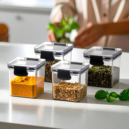 Kit 6 Potes Herméticos Mini Block Plasnorthon 260 ml Porta Temperos Para Cozinha e Bancada Com Suporte em Acrílico