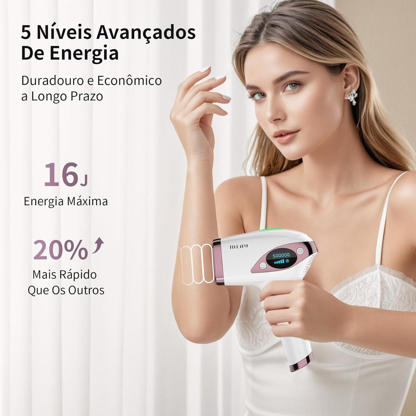 Depilador a Laser IPL MLAY T4 com Resfriamento, Aprovado pela ANVISA, Luz Pulsada para Uso Doméstico, Redução Visível de Pelos com Uso Contínuo, Unissex, para Rosto, Axilas e Corpo