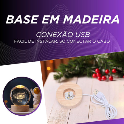 Luminária de Mesa Led Bola de Cristal 3D Astronauta Lua Saturno Galaxia Abajur para Quarto Escritório Decoração Presente (SATURNO)