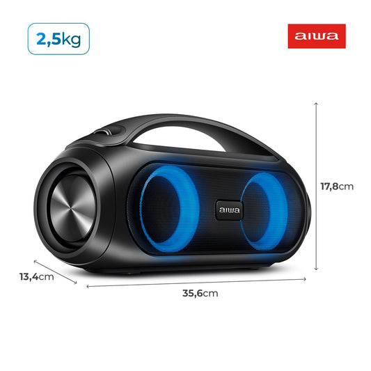 Caixa de Som Boombox AIWA BBS-02A 50W Bluetooth 8H IPX5 RGB USB