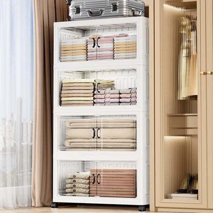 Armário Organizador Dobrável com Rodas 360°, 4 Camadas, 60x35x134.5cm, Caixa de Armazenamento Multiuso para Casa, Quarto, Cozinha