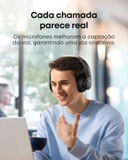 soundcore Q20i da Anker, Fone de Ouvido Bluetooth com Cancelamento de Ruído Híbrido Ativo, Headphone Sem Fio, 60h Bateria, Áudio Hi-Res, Graves Potentes, App Personalização, Modo Transparência, Preto