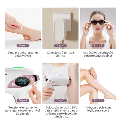 Depilador a Laser IPL MLAY T4 com Resfriamento, Aprovado pela ANVISA, Luz Pulsada para Uso Doméstico, Redução Visível de Pelos com Uso Contínuo, Unissex, para Rosto, Axilas e Corpo