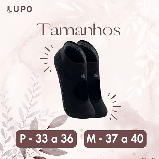 LUPO Meia Pilates Antiderrapante Sport Sapatilha Feminina Algodão, Preto, M (37-40)