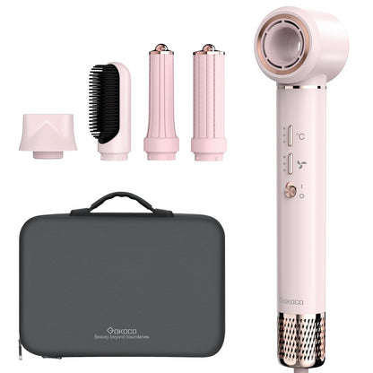 GOKOCO Secador de Cabelo 5 em 1 Conjunto, Escova Secadora 1400W Alta Velocidade 110000 Rpm, Kit Modelador Liso e Cacheado com Bocal Magnético 127Volt e 110Volt, Rosa