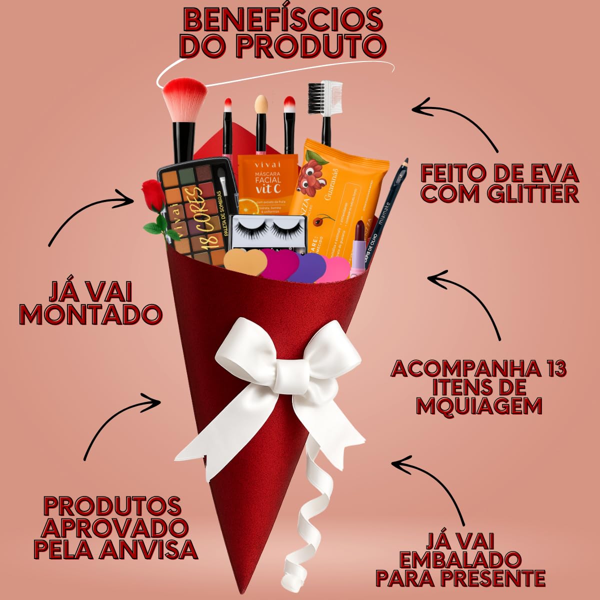 Buquê De Maquiagem Kit Completo Presente Lindo Make Top