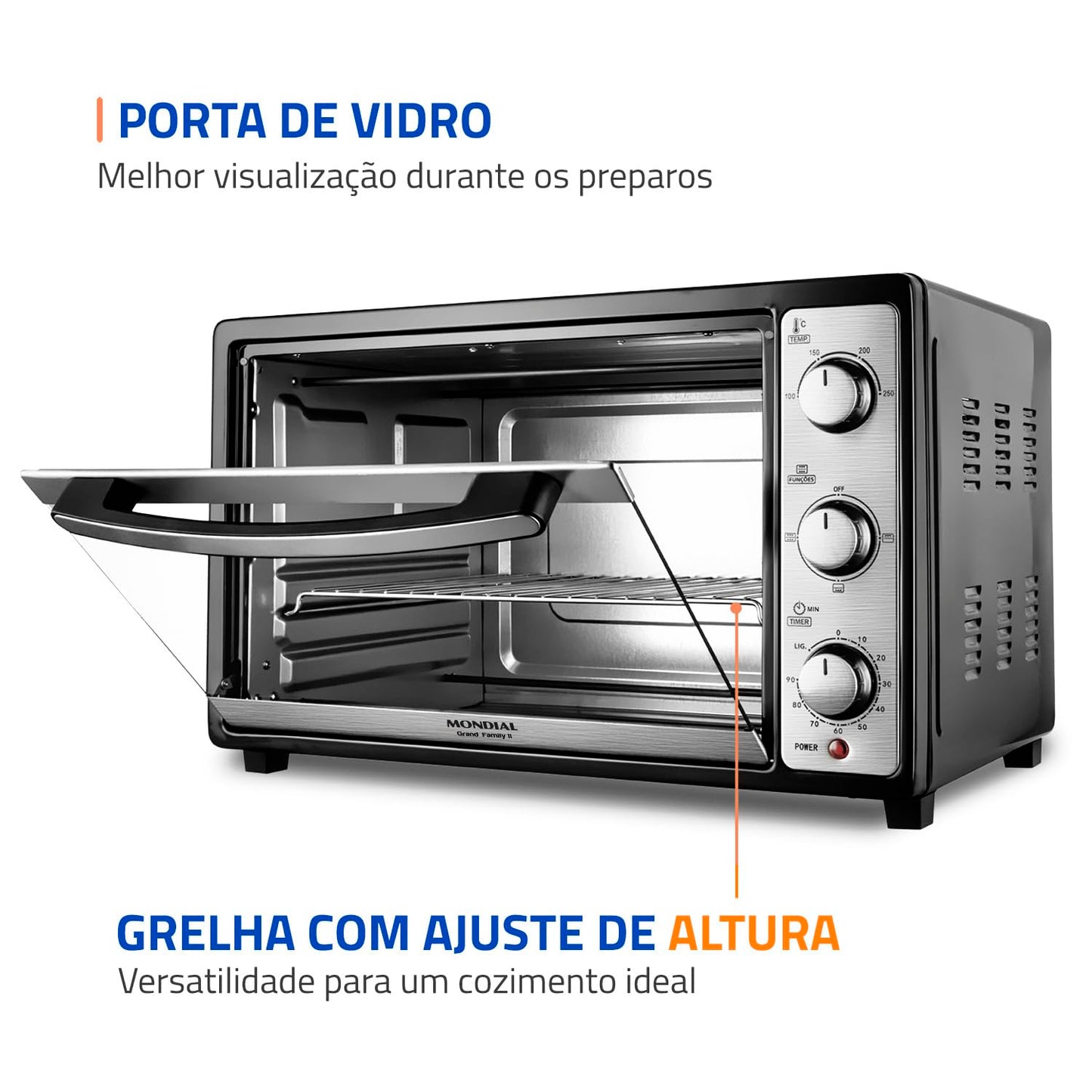 MONDIAL Forno Elétrico 52L Grand Family II, Preto/Inox, 1800W, 220V - FRN-52-B