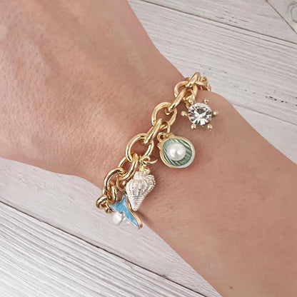 Pulseira com pingentes de oceano, joias de verão, acessórios de estilo de férias 2025, Medium, Latão, Sem Pedra Preciosa