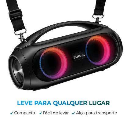 Caixa de Som Boombox AIWA BBS-02A 50W Bluetooth 8H IPX5 RGB USB