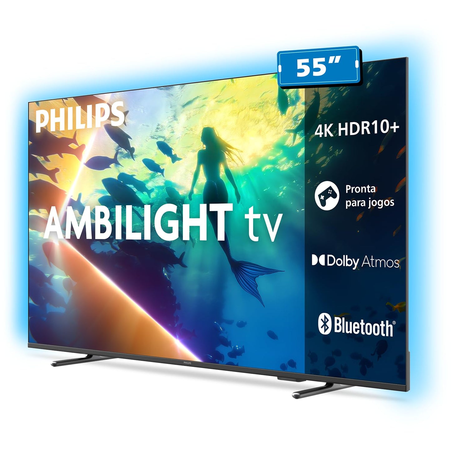 PHILIPS, Smart TV Ambilight 55" 4K, 55PUG8100/78, Comando de Voz, HDR10+/Dolby Atmos, VRR/ALLM, Bluetooth