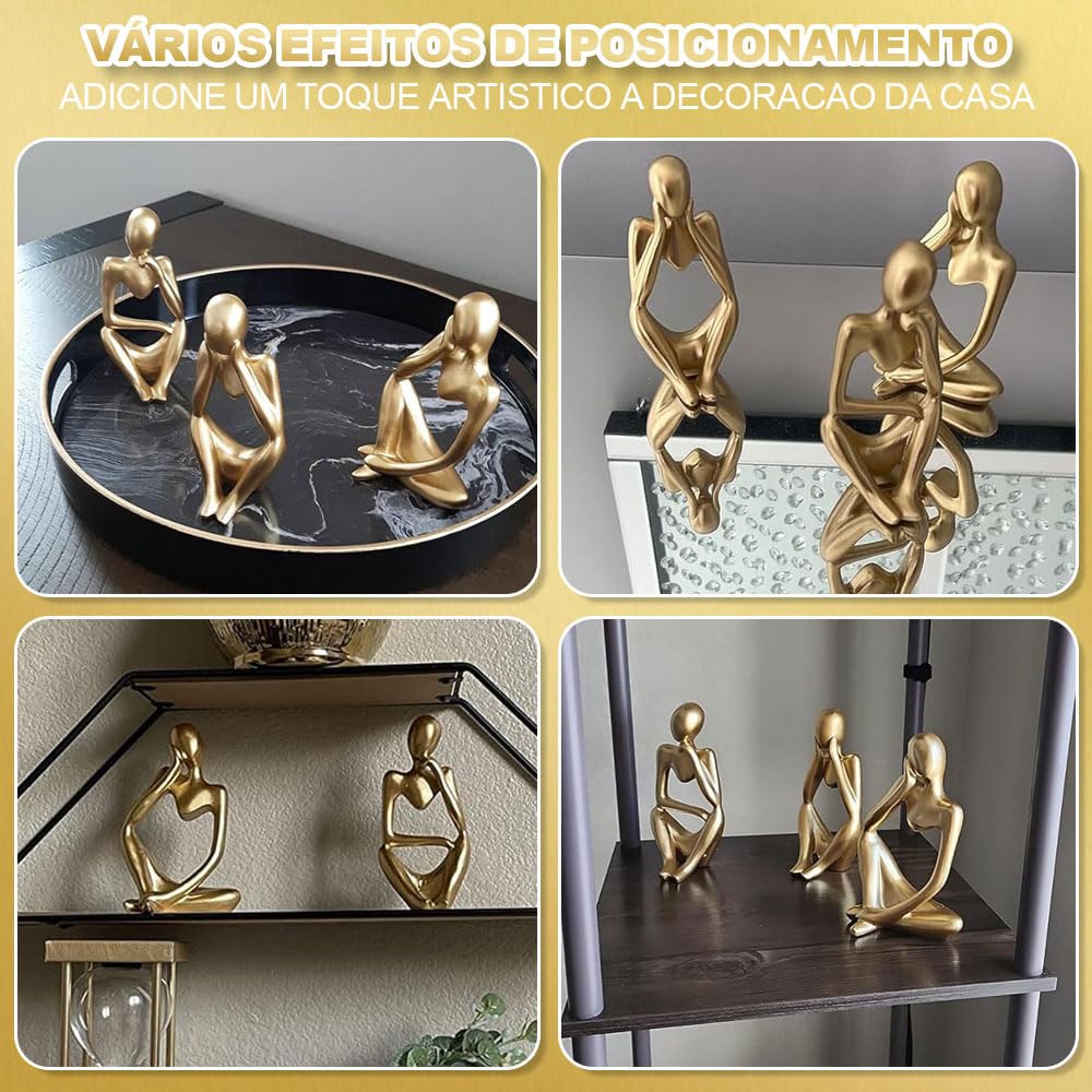 Esculturas de Arte Abstrata, Decoração Abstrata Moderna na Prateleira, Decoração de Casa Estátua de Pensador, Conjunto de 3 Esculturas de Pensador, Arte Abstrata Escultura Conjunto