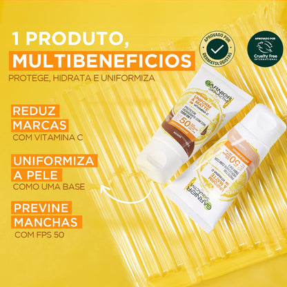 Garnier Skinactive Uniform & Matte Protetor Solar Hidratante Facial com Vitamina C, Efeito Matte Antioleosidade, Reduz e Previne Manchas, Tecnologia Camaleão, Cor Clara, 40g
