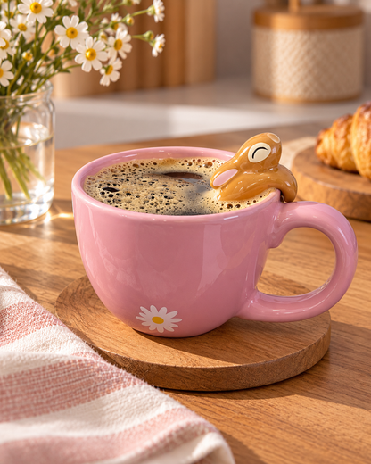 Caneca Coelho Pendurado Rosa 200ml em Cerâmica