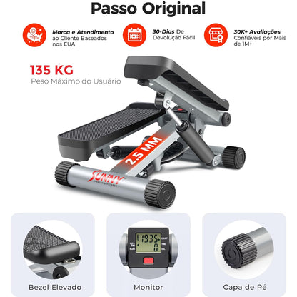 Sunny Health & Fitness Mini Stepper para Exercícios em Casa, Máquina de Treino de Degraus com Faixas de Resistência, Equipamento Cardiovascular de Corpo Inteiro com Monitor LCD