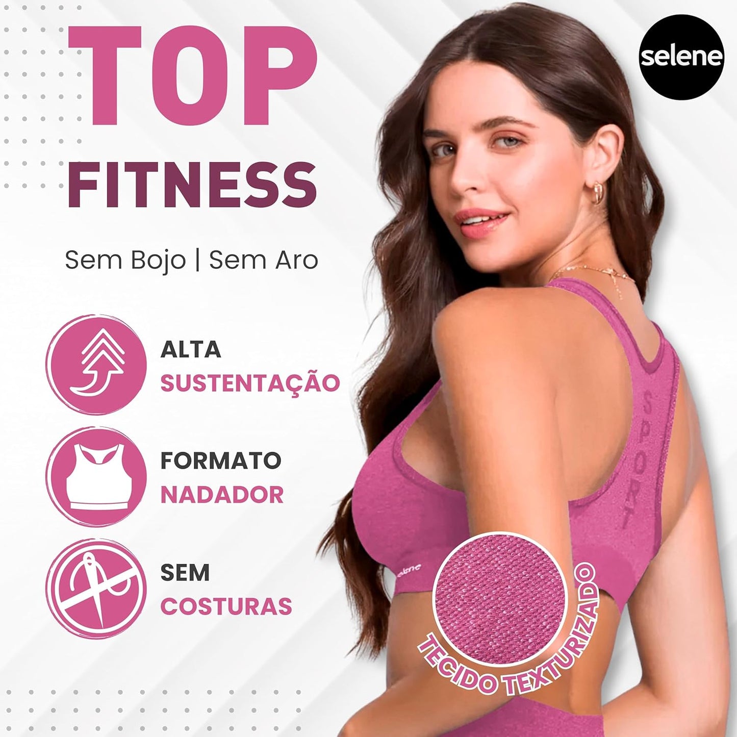 SELENE Top Academia Treino Fitness Microfibra sem Costura de Poliamida, Rosa Mescla, M